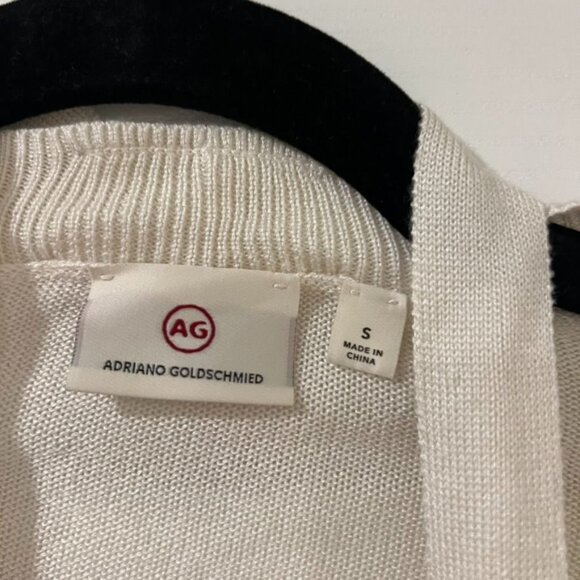 AG Adriano Goldschmied Silk Cashmere Blend V-Neck Sweater Neck Bow Tie Size Smal - Picture 4 of 5